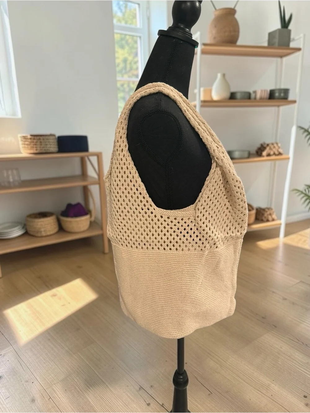 NWT Oversized Crochet Knit Tote Bag Boho Slouchy Shoulder Bag